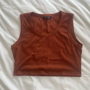 Burnt orange rib knit scoop neck cropped tank